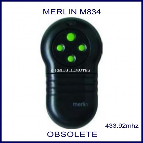 Merlin M834 large black garage remote with 4 green buttons