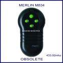 Merlin M834 large black garage door remote control with 4 green buttons