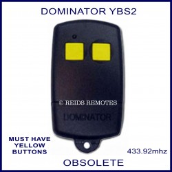 Dominator YBS2 black garage remote with 2 yellow buttons