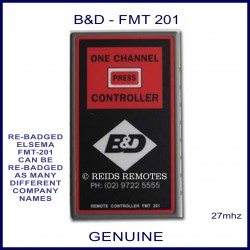 B&D FMT 201, 1 red button black & red 27mhz garage door remote control