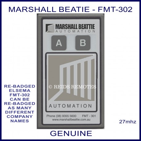 Marshall Beattie FMT 302, 2 button grey 27 MHz gate remote control