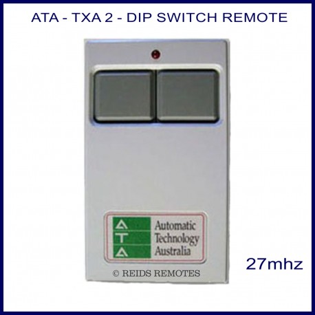 ATA TXA2, grey 27 MHz garage door remote control with 2 grey buttons