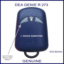 DEA GENIE R273 navy blue gate remote with 2 grey buttons