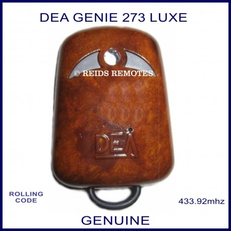 DEA GENIE R273 LUXE wood grain gate remote with 2 grey buttons