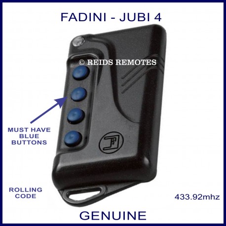 Fadini Jubi 4 black gate remote control with 4 blue buttons