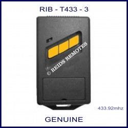 RIB T433-3 Black gate remote with 3 yellow buttons