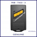 RIB T433-3 Black gate remote with 3 yellow buttons