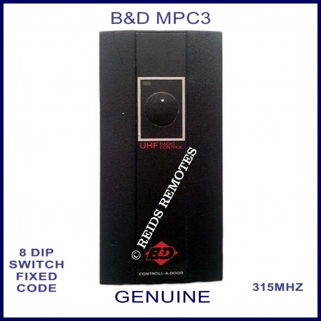 B&D MPC3 OLD shape 1 button 8 dip switch 315Mhz remote