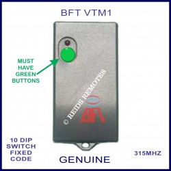 BFT VTM1 - 1 green button 10 dip switch 315Mhz remote