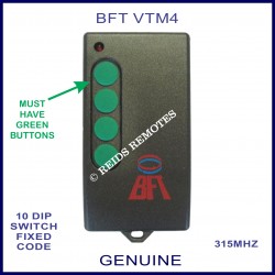 BFT VTM4 - 4 green button 10 dip switch 315Mhz remote