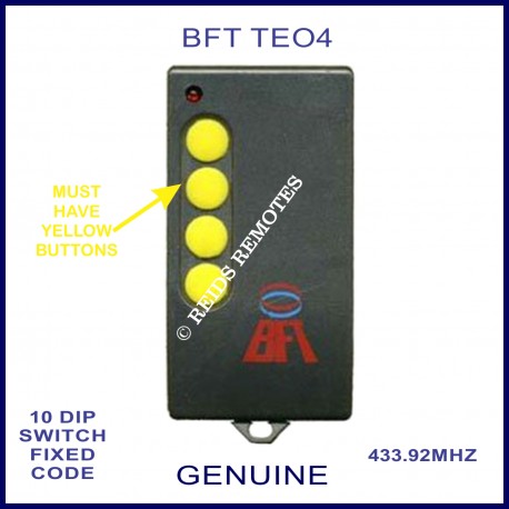BFT TEO4 - 4 yellow button 10 dip switch 433Mhz remote