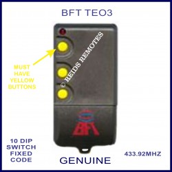 BFT TEO3 - 3 yellow button 10 dip switch 433Mhz remote