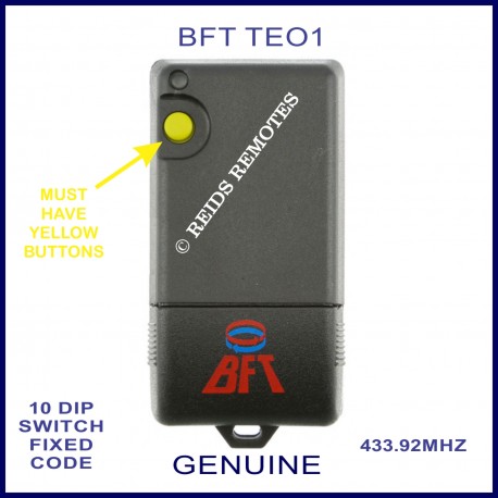 BFT TEO1 - 1 yellow button 10 dip switch 433Mhz remote