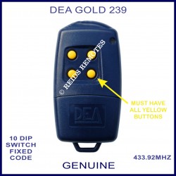 DEA GOLD 239 navy blue gate remote with 4 yellow buttons