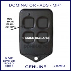 Dominator ADS MR4, 4 button black 315Mhz remote