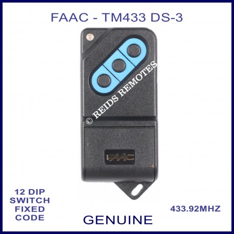 FAAC TM 433DS-3, 3 button black & blue 433mhz gate remote