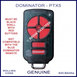Dominator PTX 5 4 red button black garage and gate remote