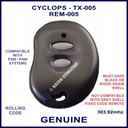 Cyclops TX-05 2 grey button black kidney shaped car alarm remote
