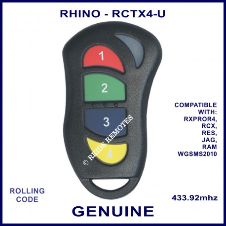 Rhino RCTX4 red, green, blue & yellow button car alarm remote