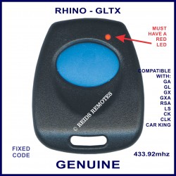 Rhino GLTX 1 oval blue button red LED fixed code car alarm remote