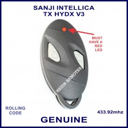Sanji Intellica TX HYDX V3 433MHZ 2 grey button oval black car alarm remote