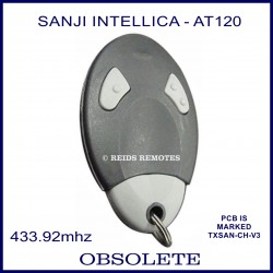 Sanji Intellica AT120, TX SAN-CH V3 433MHZ 2 grey button oval black car alarm remote