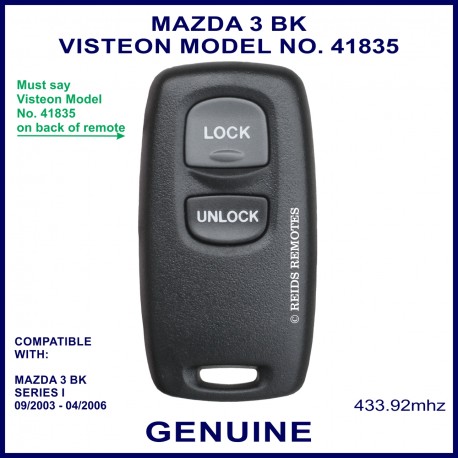 Mazda 3 BK series 1, 2003 - 2006, Visteon 41835 genuine 2 button remote control