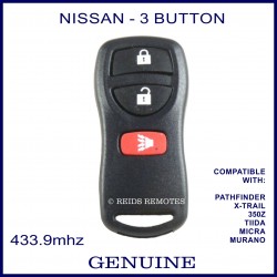 Nissan Tiida X-Trail Micra 350Z Murano Pathfinder 3 button 433.9 MHz remote control