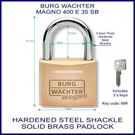 Burg Wachter Magno 400 E 35mm SM solid brass hardened steel shackle padlock
