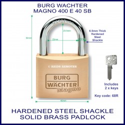 Burg Wachter Magno 400 E 40 mm SM solid brass hardened steel shackle padlock