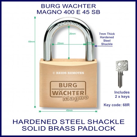 Burg Wachter Magno 400 E 45 mm SM solid brass hardened steel shackle padlock