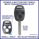 Honda 3 button key shell only - WITH transponder slot