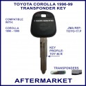 Toyota Corolla 1996-99 compatible car key with transponder cloning & key cutting