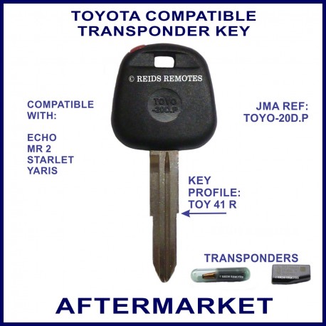 Toyota Echo - MR2 - Starlet - Yaris compatible car key with transponder cloning & key cutting