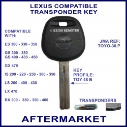 Lexus ES, GS, GX, IS, LS, LX & RX compatible car key with transponder cloning