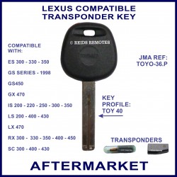 Lexus ES, GS, GX, IS, LS, LX, RX & SC compatible car key with transponder cloning