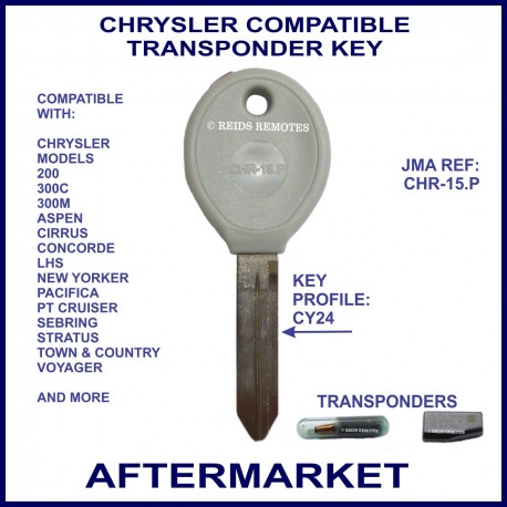 Chrysler 300C - PT Cruiser - Sebring - Voyager compatible car key with transponder cloning & key cutting