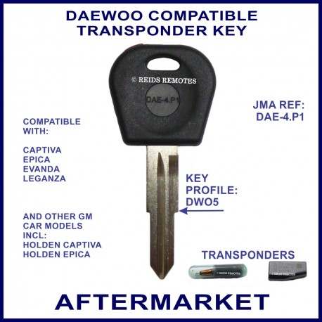 Daewoo Captiva, Epica & Leganza compatible car key with transponder cloning & key cutting