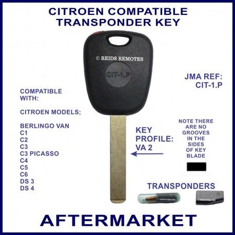 Citroen Berlingo, C2, C3 Picasso, C4, C5, C6, DS3 & DS4 key with transponder cloning & key cutting