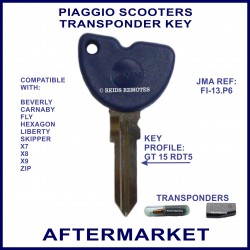 Piaggio Beverly, Fly, Liberty, X7, X8, X9 & Zip key with transponder cloning & key cutting