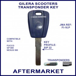 Gilera Fucco, GP 800 & Nexus 500 scooter key with transponder cloning & key cutting