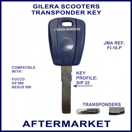 Gilera Fucco, GP 800 & Nexus 500 scooter key with transponder cloning & key cutting