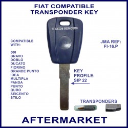 Fiat 500 Doblo Ducato Panda & Punto car key with transponder cloning & key cutting