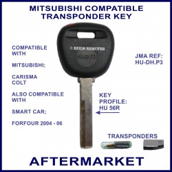 Mitsubishi Carisma & Colt compatible transponder car key cut & cloned