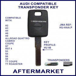 Audi A2, A3, A4, A6, A6, Cabrio, Q7, RST4, S3,S4,S6,S8 & TT transponder car key cut & cloned