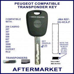 Peugeot 206 207 307 508 607 807 3008 Expert & RCZ car key cut & cloned