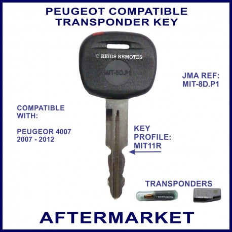 Peugeot 4007 compatible car key MIT-8D.P1 cut & transponder cloned