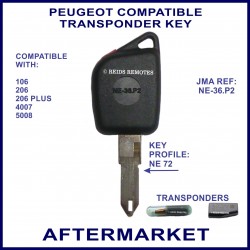 Peugeot 106 206 4007 & 5008 compatible car key NE-36.P2 cut & transponder cloned