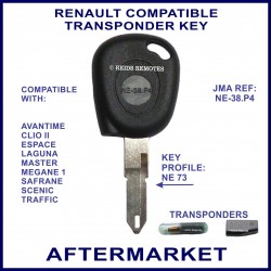 Renault Clio Megane Traffic Espace Master compatible car key NE-38.P4 cut & transponder cloned