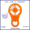 KEY Orange rolling code garage & gate remote 4 grey buttons